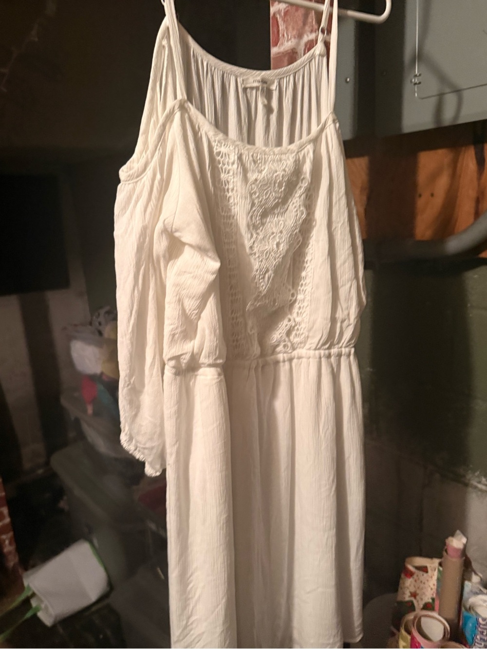 Women’s White Lace-Detail Spaghetti Strap Dress